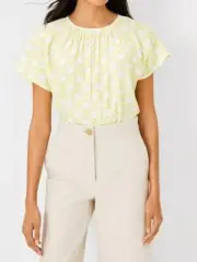 Ann Taylor Rattan Print Mixed Media Gathered Neck Top Blouse Size S