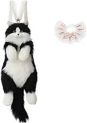 [FFNCBDZQ] Stuffed Animal Backpack, Stuffed Animal Backpack Adult, Cute Cat-Shaped Purse, Perfect for Playful Adventures(Cow cat+Pink Scarf)