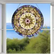 Round Tiffany Style Star Motif Floral Suncatcher Window Panel 22in