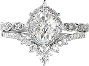 [YDD] 925 Sterling Silver 1.5ct Oval Moissanite Engagement Rings for Women Bridal Set 2pcs Oval Vine Vintage Inspired V Shaped Wedding Band Anniversary