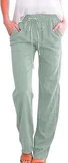 Womens Casual Linen Pants 2025 Summer Loose Fit Drawstring Elastic Waist Beach Pants Lightweight Lounge Long Trousers