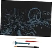 Tofficu 1 Set DIY Night View Scratch Painting with Wooden Pen Gold Plated Pen Brush Scraper Creative Art for Home Decoration Unique