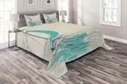 Black White Quilted Coverlet & Pillow Shams Set, Cloudy Sailing Boat Print