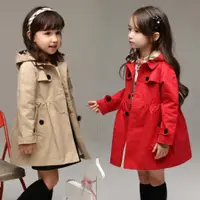 在飛比找蝦皮購物優惠-連帽長袖外套 英倫風 排釦風衣 韓版童裝 女童 中大童 兒童