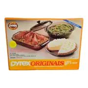 NOS Vintage Pyrex Originals Fireside Bake N' Serve 4 Pc Set FACTORY SEALED!