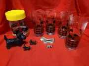 Rare Black Scottie dog lot~Anchor Hocking glasses, Carlton Lidded Jar and MORE