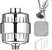 36 Stage Shower Filter with Fan Blades and Silicone Floor Drain Cover, Vitamin C E Limescale Filter Shower with 3 Filter Cartridges to Remove Fluoride and Chlorine, Improves the Condition of Your Skin