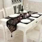 New Shiny Bling Silver Black Thick Velvet Tassels Wedding Bed Table Runner Cloth