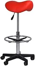 Swivel Chair Ergonomic Rolling Saddle Stool PU Leather, Red 24"- 32.3" Adjustable Height Dentist's Saddle Chair, Massage Tattoo Spa Salon Seat