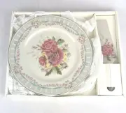 Sadek by Andrea Porcelain 10.5" Cake Plate & Server Fine China Gold Trim NIOB