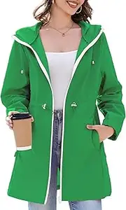 [Durio] Women's Thin Rain Jacket Waterproof Foldable Raincoat with Hood Lightweight Breathable Long Windbreaker Jacket Travel Rain Poncho for Women, grass green, S