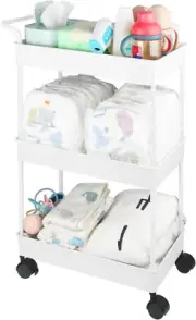 Baby Diaper Caddy Cart Plastic Organizer for Nursery/Crib Beige Mobile 360 Rotat