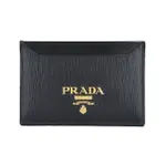 【PRADA 普拉達】PRADA雷雕金字LOGO PVC 2卡開口式卡夾(黑)