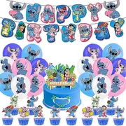 Kids Boys Girls Lilo & Stitch Theme Happy Birthday Decoration Balloons Banner Cupcake Cake Topper Set Party Supplies -NMAOV