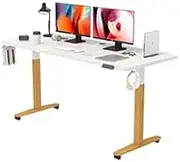 MONOMI Electric Standing Desk, 55 x 28 inches Height Adjustable Desk, Ergonomic Home Office Sit Stand Up Desk with Memory Preset Controller (White Top/Wood Grain Frame)