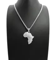 Icy Silver PT Africa Continent Pendant 18" 20" 24" Cuban Rope Box Chain Necklace