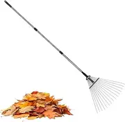 Gardening Rake Tool, 15-Tine Grass Rake, 53.94x68.11in Ergonomic Hand Weeder, Rust-Proof Steel Build, Lightweight Grip Handle for Soil Loosening Cleaning Leveling Yard Work