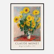 Galrie Claude Monet's Vibrant Bouquet of Sunflowers - Classic Impressionist Art Print, Black Frame, 70 x 100cm (28 x 40inch)