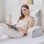 Hogrance Reading Pillow, Memory Foam Back Pillow for Bed Sitting Up, Gaming Pillow with Arms Rest,Bed Pillow for Reading, Watching TV, Resting, Gaming (White Grey, Back Pillow+2 Armrest Pillow)