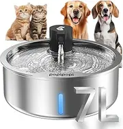 7L Stainless Steel Water Fountain for Large Dogs and Cats - Super Quiet Pump With Replacement Filters (Primary, 7L+8 Filters)