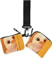 [Amooorous] Cute Cartoon Furry Duckling Peekaboo Women's Coin Wallet Card Holder Thin Flat Business Card Holder with Wristlet Strap for Daily Use 2 Pcs, Cute cartoon furry Duckling Peekaboo, 1 size, Casual