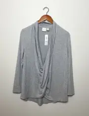 Chico’s Zenergy NEW Raquel Surplice Wrap Tunic Top Gray Stretchy Comfy Sz Small