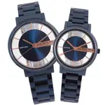 羅梵迪諾 ROVEN DINO / 簡約時尚 鏤空 藍寶石水晶玻璃 不鏽鋼手錶 情人對錶 鍍藍 / 40MM+30MM