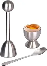 Egg Cutter Topper Set, 3 pcs Stainless Steel Egg Opener Egg Whacker Poached Egg Separator Egg Cracker Tool for Soft & Hard Boiled Eggs (1 Egg Cup+1 Oval Egg Spoon+1 Egg Topper Cutter Shell Remover)