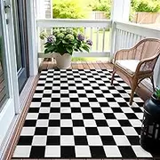 Seavish Checkered Rug,5x6.5 Ft Black and White Outdoor Rug Moroccan Checkerboard Mat Washable Runner Rug Cotton Woven for Hallway Front Door Bedroom Entryway Kitchen Floor Reversible Area Rugs