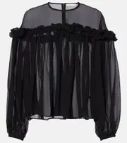 [Ulla Johnson] Ulla Johnson Peggy ruffled silk georgette blouse AU 8 black