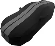 2005-2025 Mustang Indoor Car Cover - High End Custom Fit Ultraguard Stretch Satin Sport Series Dust Proof : Black with Gray Stripes for Ford Mustang V6/Ecoboost/GT/Bullitt/Shelby GT350