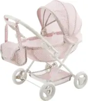 Polka Dot Princess Baby Doll Pram Stroller with Retractable Canopy & Storage, Pi