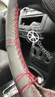 FOR VW CORRADO 1988-1995 GREY TWO TONE LEATHER STEERING WHEEL COVER RED STITCH