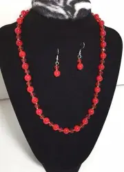 Brand new Qvc simulated red pearls necklace and earring set red in gift box