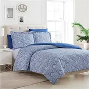 Mellanni Duvet Cover Set - 5 PC Iconic Collection Bedding Set - Hotel Luxury, Extra Soft & Cooling - Microfiber - Button Closure and Corner Ties (King, Paisley Blue)