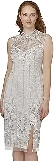 [Adrianna Papell] Women's Beaded Mock Neck Cocktail