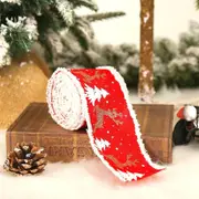 Wired Christmas Tree & Reindeer Burlap Ribbon Roll - Red