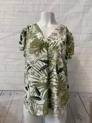 Women's Hilary Radley Floral Plant Flowy Top Sage Green/Off-White Large