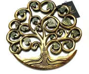 Tree of Life Wood Carving Round Gold Plaque Hanging Wall Art ø 12” Zenda Imports