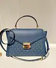 Michael Kors Whitney Medium Flap Shoulder Satchel Bag Handbag Purse - Navy