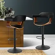Artiss Bar Stools Adjustable Kitchen Swivel Counter Barstools Set of 2, Wooden Dining Chair Gas Lift Chairs, Padded PU Leather with Backrest Footrest for Home