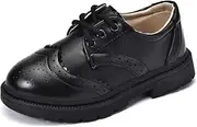 [Caytiiy] Boy's Girl's Lace-Up School Uniform Oxford Breathable Hollow Comfort Dress Shoes Flats Loafer Flats