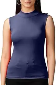[P&R DANCEWEAR LTD] P&R Dance Wear LTD Women’s Stretchy Polo Turtle Neck Plain Top Ladies Sleeveless Casual Wear Top - Fashionable Jumper - Pull-on Style No Sleeves - Great