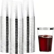 50 pcs Plastic Tumbler Cups,10 OZ Clear Tumblers with Silver Rim,Reusable Elegant Party Cups for Holiday Gathering & Parties
