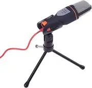 Mic Wired Condenser Microphone with Holder Clip for Chatting Singing Karaoke PC Laptop Black