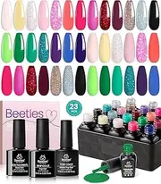 beetles Gel Polish Gel Polish 23 Pcs Hot Pink Gel Nail Polish Luxury Club Collection with Glossy & Matte Top and Base Coat 20 Colors Red Green Purple Soak Off UV Shiny Blue Glitter Neon Gel