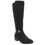 Karen Scott Women Stanell Buckled Riding Boots Size US 7.5M Black Microsuede