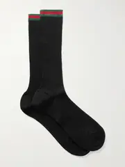 [Gucci] Gucci - Striped Ribbed Cotton-jersey Socks - Black - M M Black