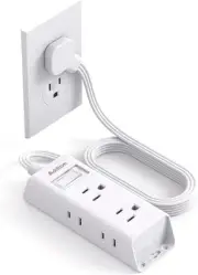 Cruise Essentials - Flat Plug Power Strip, Addtam 5 ft Ultra 5 FT, White