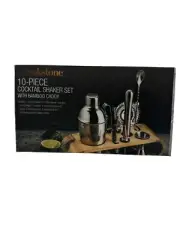 Brookstone 10 Piece Cocktail Shaker Mixology Bartender Kit with Wood Stand